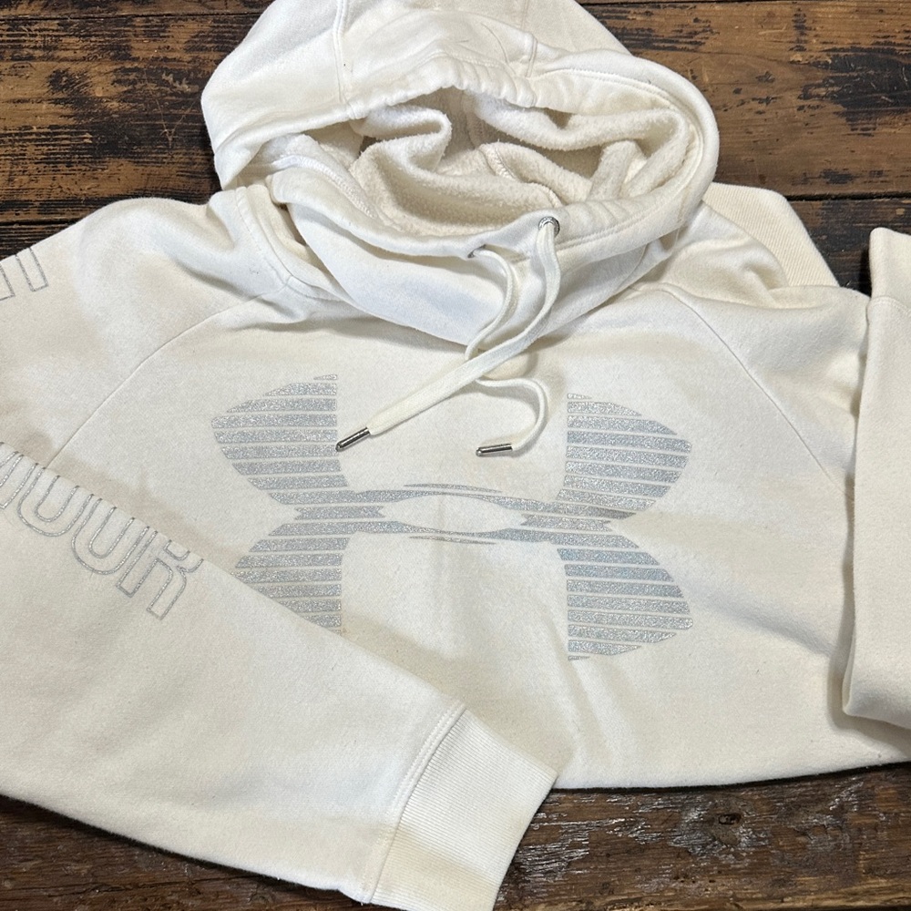 Under Armour White Hoodie with Silver Striped Logo
